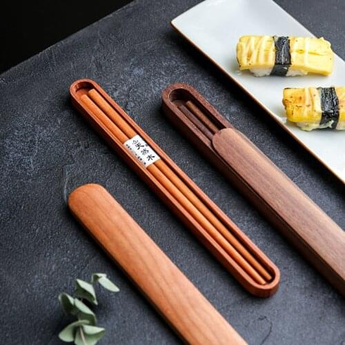 Portable Wooden Chopstick Japanese Chopsticks Pull-Out Chopsticks Box Case Three Colors Wooden Dinnerware for Outdood Travel