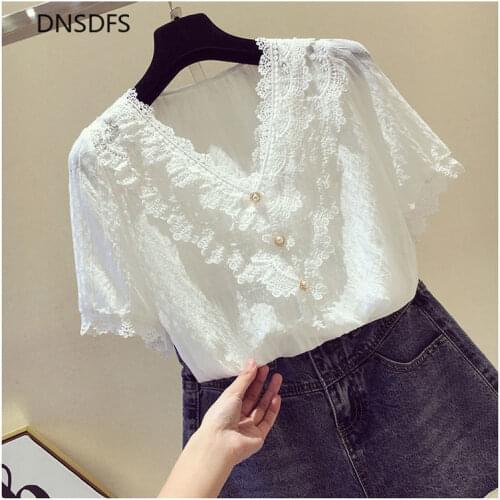 Simple White Pink Tops Women Short Sleeve Lace Ruffles Chiffon Blouses Plus Size Shirt Casual Summer Shirts Korean Blusas Mujer