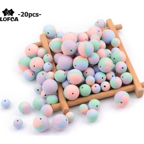 LOFCA Tie-dye 20pcs/lot Silicone Beads Teething Necklace Baby Teether Toy Silicone BPA Free Teething Beads Charms Newborn Nursin