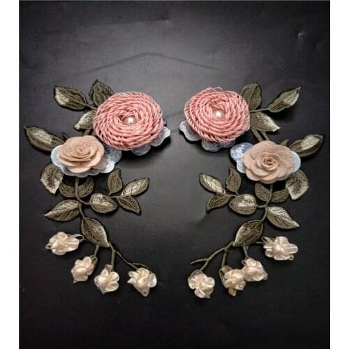 Light yellow Flower Embroidered peal beaded patches for clothing sewing women fabric patch garment Accessories Diy decoration