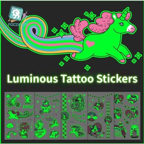 Luminous Tattoo Stickers Kid Temporary Unicorn Fake Tattoos Glow Face Arm Leg for Children Body Art Halloween tatto Sticker