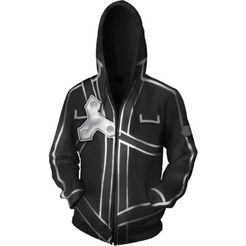 Sword Art Online SAO Hoodie Kirito/Kirigaya Kazuto Cosplay Costume Men/Women 3D Print Sweatshirt Pullover Zip Up Jacket Coat