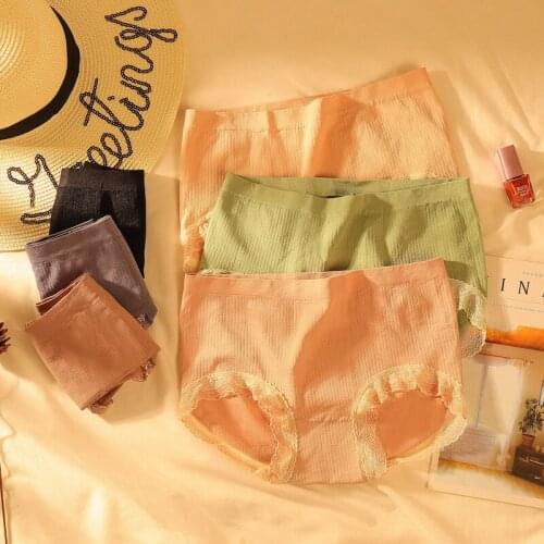 LONKKO Sexy Underwear Women Panties Middle Waist Fashion Lace Side Female Cotton Plus Size Underpants Soft Breathable Briefs