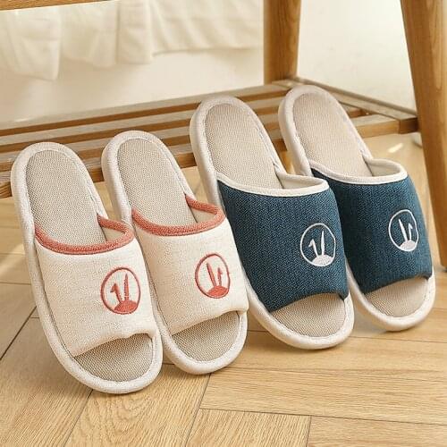 Japanese linen slippers womens household couples sweat-absorbent anti-skid cotton slippers mens home slipers mens shoes