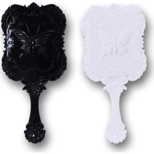 2018 1pcs Cute 2Color Black White Makeup Mirror Plastic Vintage Hand Held Portable Cosmetic Mirrors Retro Pattern Beauty Mirror