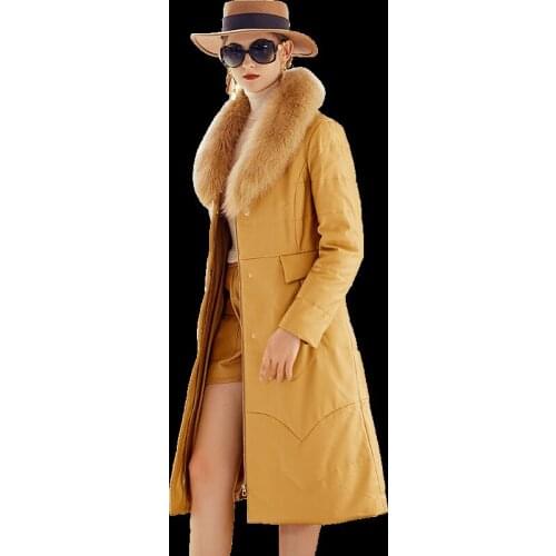 Winter Coat Women Clothes 2020 Real Genuine Leather Duck Down Jacket Korean Vintage Fox Fur Collar Sheepskin Down Coat Tops 958