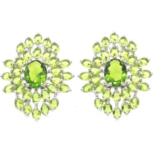 62x37mm Highly Recommend Big Flowers Created Paris Blue Topaz London Blue Topaz CZ Women Wedding Silver Earrings