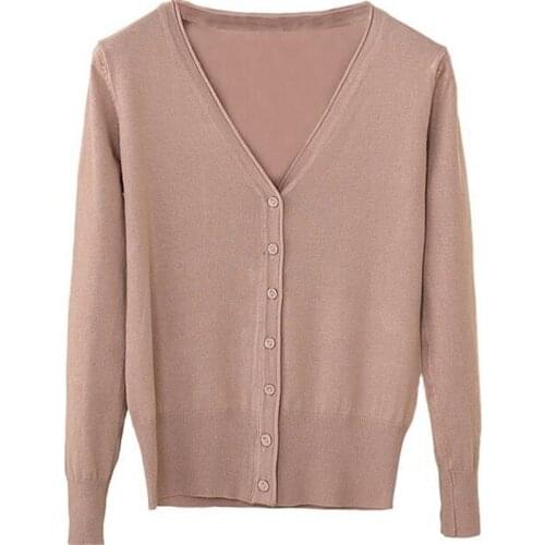 2020 Spring Cardigan Women Korean V Neck Knitted Cardigan Feminino Ladies Long Sleeve Loose Buttons Cardigan Thin Coat ZY3603