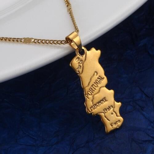 Gold Color Portugal Map Pendant Necklace Fashion Portuguese for Women Map Chain Jewelry