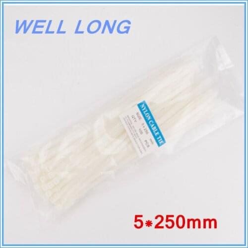 200pcs/lot 5*250mm White Self-Locking Nylon Wire Cable Zip Ties, Cable Ties