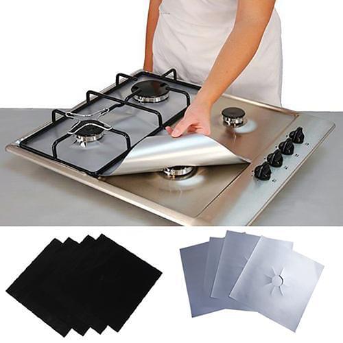 4 Pcs Square Foil Gas Hob Protector Liner Reusable Easy Clean Protection Pad coisas para cozinha kichen accessories