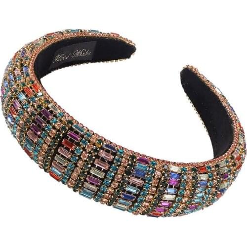 667E Baroque Tiaras Wide Headband Luxurious Color Crystal Hair Hoop Female Girls Headwear Accessories