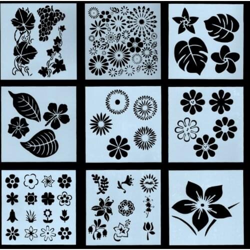 9pc Flower Leaf Type Painting Template Decoration Stencil Hollow Mold Graffiti Drawing Board Bullet Journal Stencils Reusable