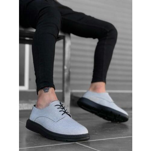 BA0003 Laced Classic Sports Gray Color Black Base Linen High Sole Casual Men Shoes