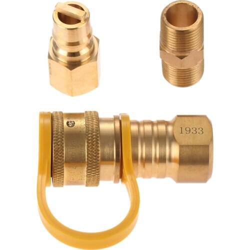 3/8 Inch Propane Gas Grill Quick Connector Adapter Fitting LP Gas Propane Hose Disconnect 3/8 Male Pipe Thread x3/8 Female Pipe
