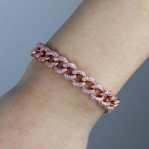 2021 new hop hop Rose gold color Pink white cz cuban chain necklace bracelet for women iced out bling cz fashion jewelry