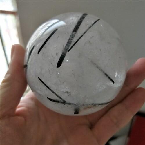 Black tourmaline sphere Rare Quartz Crystal with Black Hair Tourmaline Inclusion Spheres Balls Polished Healing