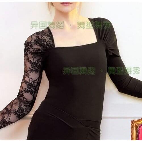 Exotic dance, ballroom dance, Latin dance, square collar, single lace, long sleeve Latin coat, T12058