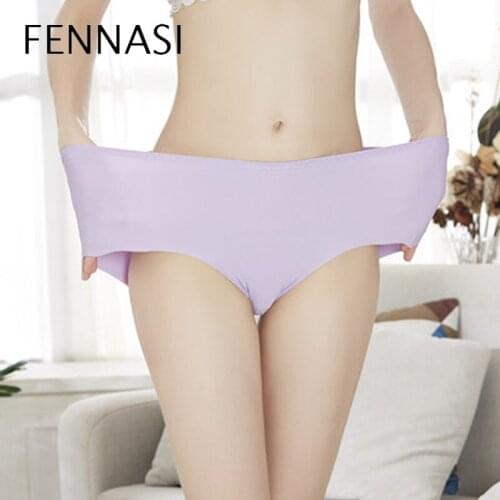 FENNASI Womens Underwear Ice Silk Seamless Mid-Waist Plus Fat Large Size Breathable Briefs No Trace Panties Invisible Lingerie
