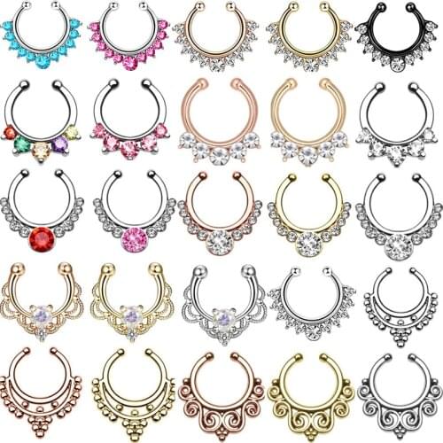 1/2piece crystal Fake septum piercing ring clip on fake nose ring septum clip faux nose ring septum bulk cheater nose piercing