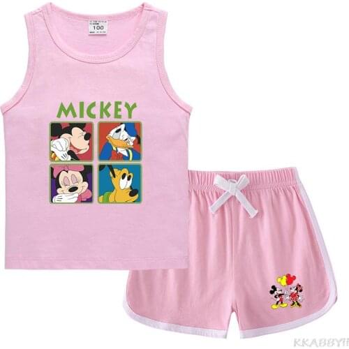Disney Mickey Mouse summer new cotton childrens clothes + shorts two-piece cartoon boys girls suit sports holiday set