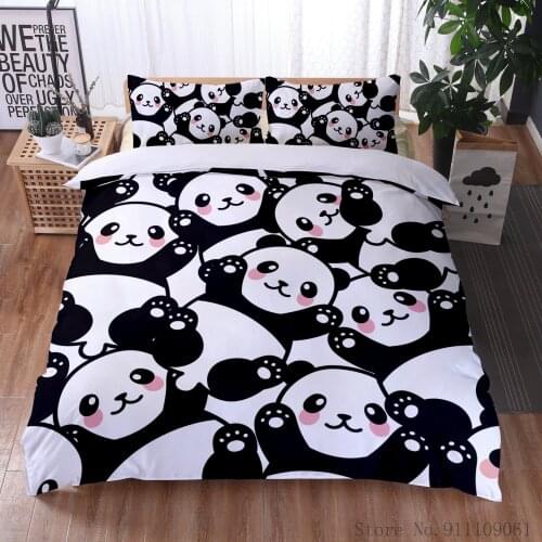 Cute Panda Printed Family Bedding Set 3D Digital Printed Comforter Pillowcase Microfiber Single Double Queen Home Textile Set