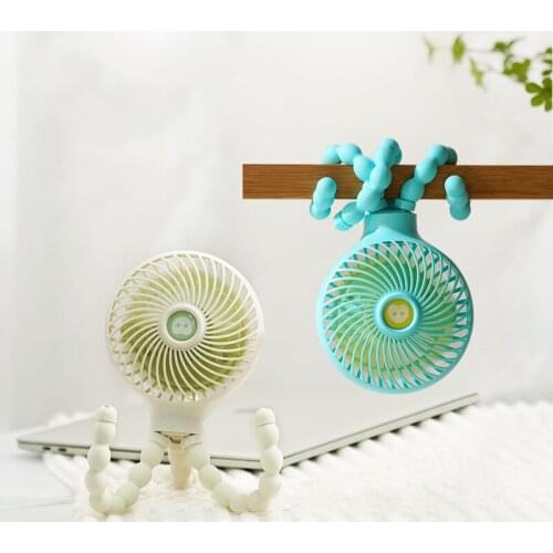 Mini Cute Portable Hanging Octopus Shape Stand Fan Adjustable Handheld Foldable USB Charging Fan For Baby Stroller Student Use