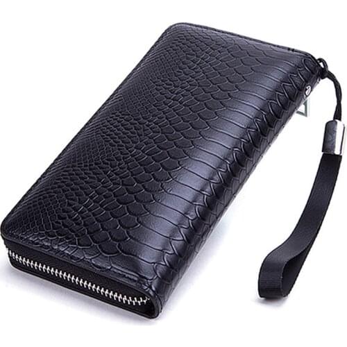 Snake Pattern Multifunction Leather Wallet Men Luxury Credit Card Holder Wallet With Long Zipper Purse Large Capacity Clutch Bag