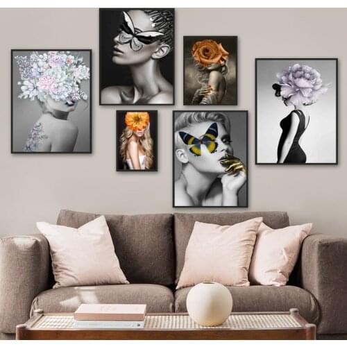 Girl Rose Peony Flower Butterfly Fashion Wall Art Canvas Painting Nordic Posters And Prints Wall Pictures For Living Room Decor