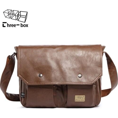 Three Box Famous Brand Casual Men Crossbody Bags For Men Business Handbag Vintag Leather Shoulder Messenger Bag Male Travel bags