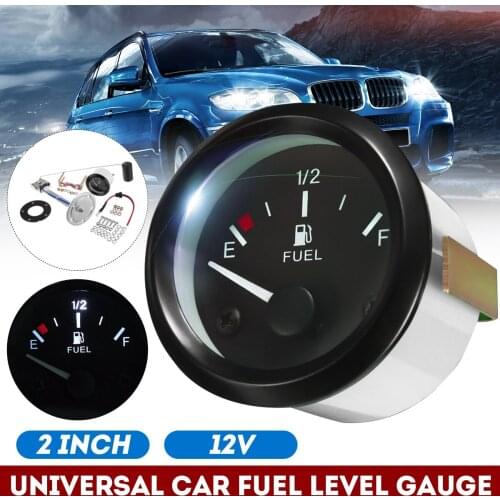 New 2 52mm Universal Car Fuel Level Gauge Meter With Fuel Sensor 12V Automotive Gauges White LED Light Black Rim