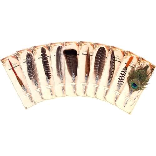 New Creative Retro Feather Enamel Pen A Variety Of Animal Color Feather Round Body Pen Set Teachers Day Gift Pen Metal Pen