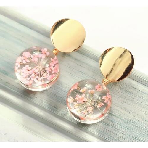 New Metal Sequins Round Earrings Transparent Glass Ball Flowers Dangle Drop Earrings For Women Fashion Jewelry Oorbellen Brincos