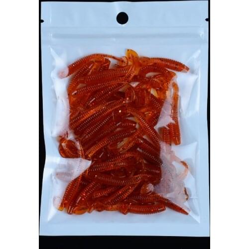 50 Pcs / lot Fishing Lures 45mm 0.6g T tail Soft Bait Artificial Rubber Silicone Fishing Tackle Soft Lure Spiral Worms Fishing