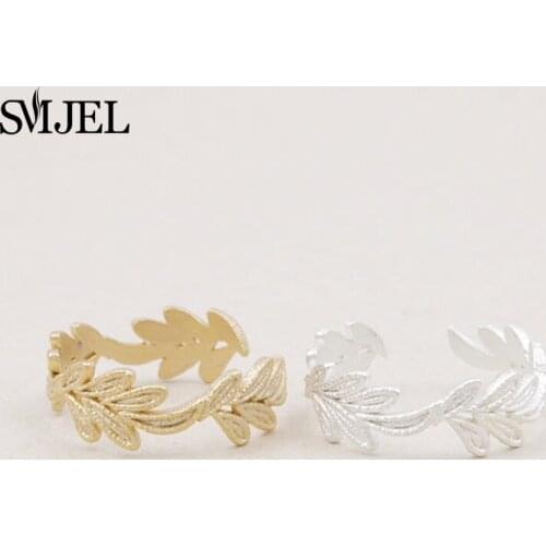 SMJEL New Women Rings Bohemia Styles Cute Leaf Rings for Women Cosplay Crown Ring Party Gifts Adjustable Knuckle Finger Jewelry