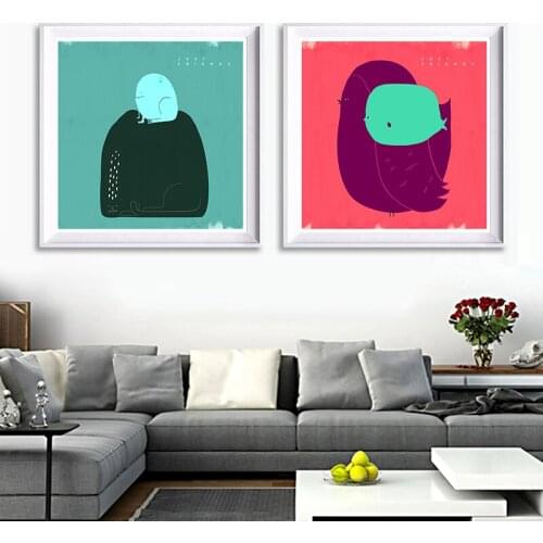 Modern Nordic Kawaii Cat fish Bird Animal A4 Art Prints Poster Cartoon Wall Pictures Canvas Painting No Framed Kids Room Decor