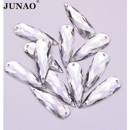 JUNAO 10*30mm Big Sewing Clear Crystal Drop Rhinestone Flatback Strass Crystal Stones Sew On Acrylic Beads DIY Clothes Crafts
