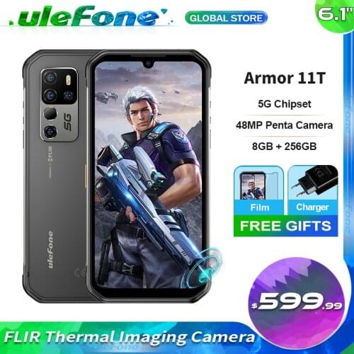 Ulefone Armor 11T 5G Smartphone 6.1-inch HD+ 48MP Penta Camera MT6873 8GB RAM 256 ROM 5200mAh FLIR Thermal lmaging Camera Phone