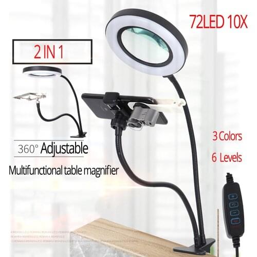 Magnifier Multifunctional Desktop Dimmable Illuminated Magnifying Glass Lamp for Sewing Reading Crafts Cross Stitch Solder