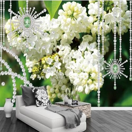 Wellyu Modern minimalist white lilac pearl 3D stereo jewelry wall custom large mural green wallpaper papel de parede