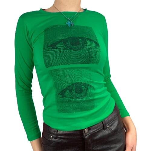 2021 Fashion Vintage Print T-Shirt Women Long Sleeve Crew Neck Crop Top Harajuku Casual Sexy Short Tee Autumn Tops Streetwear