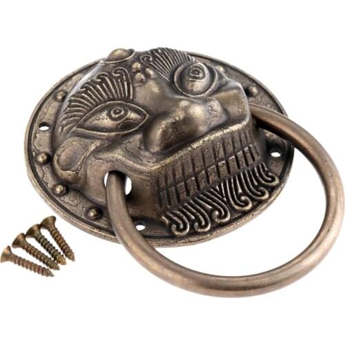 1 Pc 80*105mm Brass Vintage Furniture Lion Head Drop Ring Pulls Drawer Knob Cabinet Dresser Handle Chinese Hardware Door Knocker