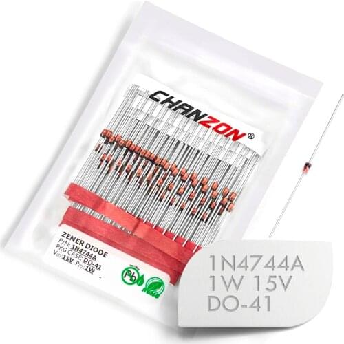 100 Pcs) 1N4744A 1N4744 Power Zener Diode 1W 15V DO-41 (DO-204AL) Axial 1 Watt 15 Volt IN 1N 4744A IN4744A