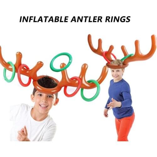 2 Set PVC Headband Kids Toy Lovely Inflatable Reindeer Antlers Hat Christmas Throwing Toys with 4/8/12x Rings Kit