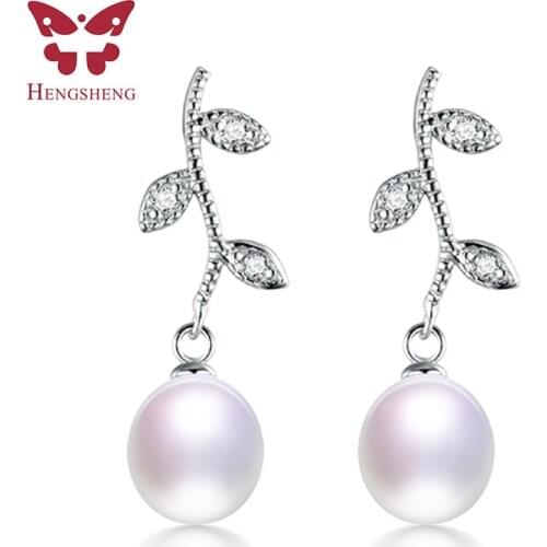 2021 Lovely leaves 100% Genuine Natural Freshwater Pearl Drop Earrings For Women, 925 Sterling Silver Jewelry Earrings For Party
