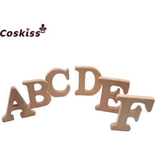26pcs Beech Wooden Teether English alphabet DIY Nursing Accessories Teether Beads Baby Preschool education letter shape toy
