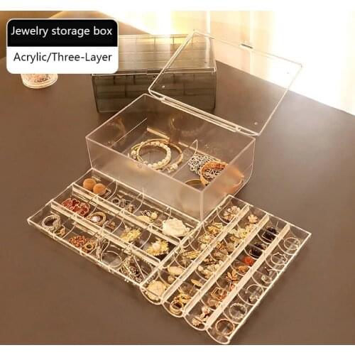 Acrylic Jewellery Organizers Three-Layer Jewellery Storage Box Earring Rings Necklace Large Space Jewellery Case Holder Women