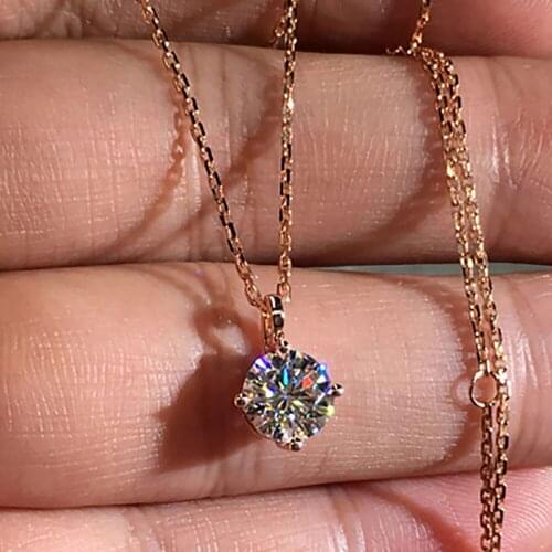 14K Rose Gold Women Pendants Necklaces Moissanite Diamond 0.5 1 2 3 4 5 Carat Round Wedding Anniversary Engagement Party Gift