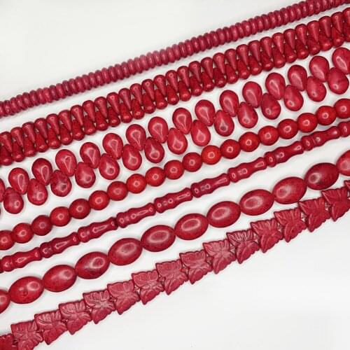 7 Types Red Turquoises Howlite Stone Loose Spacer Beads for DIY Necklace Bracelet Oval Round Abacus Drop Shape Accessories B488