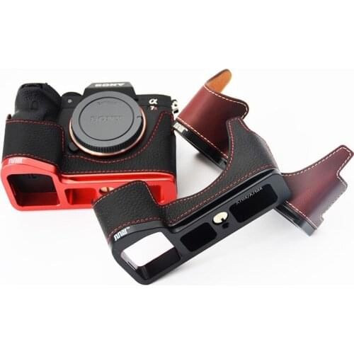Genuine Cowhide Leather Case Camera bag cover For Sony A7IV A7RIV A7M4 A7RM4 A9II Hand Grip Holder Aluminum Plate shell